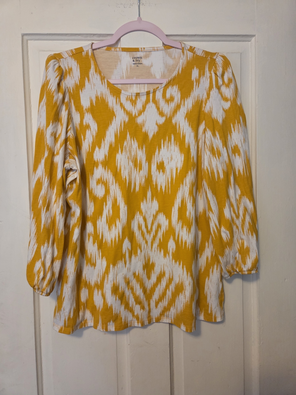 crown & ivy Yellow Ikat Print Round-Neck Blouse